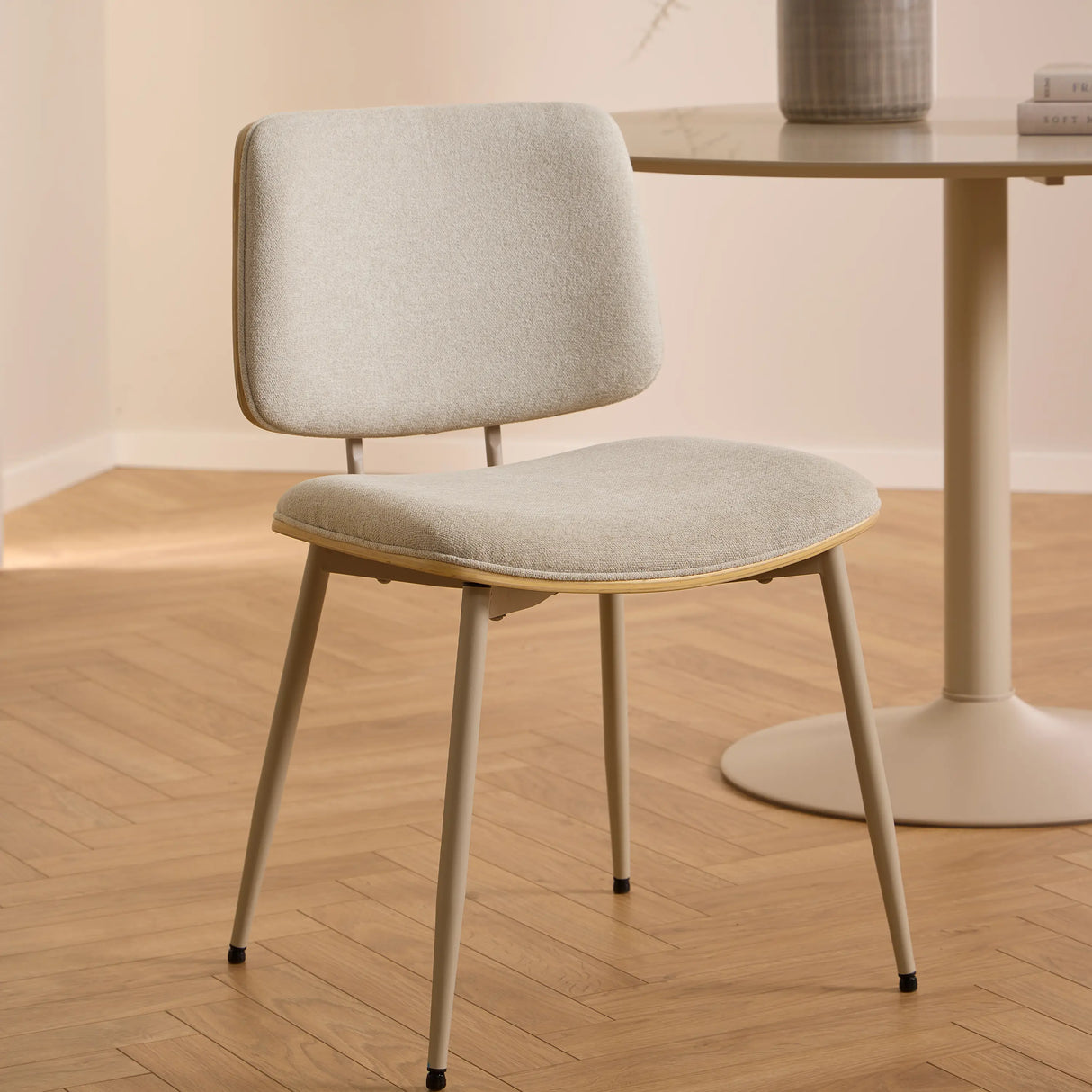 Owen Dining Chair in Apia Fabric Beige Set of 2