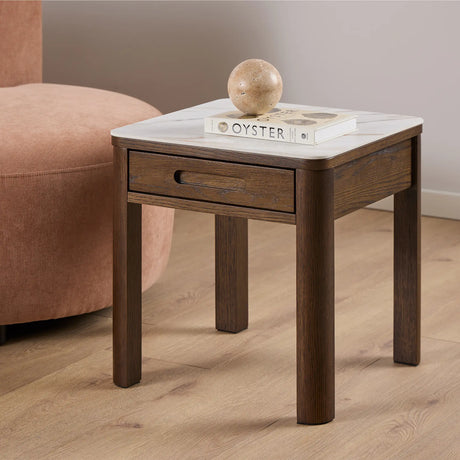 Southampton Square Side Table 1 Drawer in Cream Ceramic