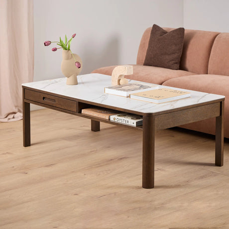 Southampton Rectangular Coffee Table 1 Drawer 1 Shelf  in Cream Ceramic 130x45cm