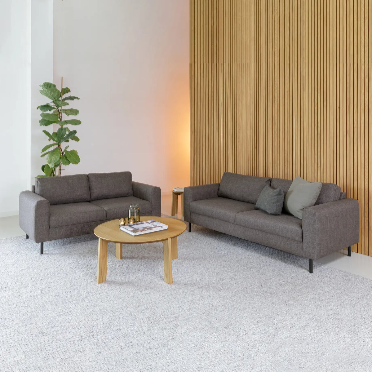 Omaha 2 + 3 Seater Sofa set in Basel Light Grey Brown Fabric