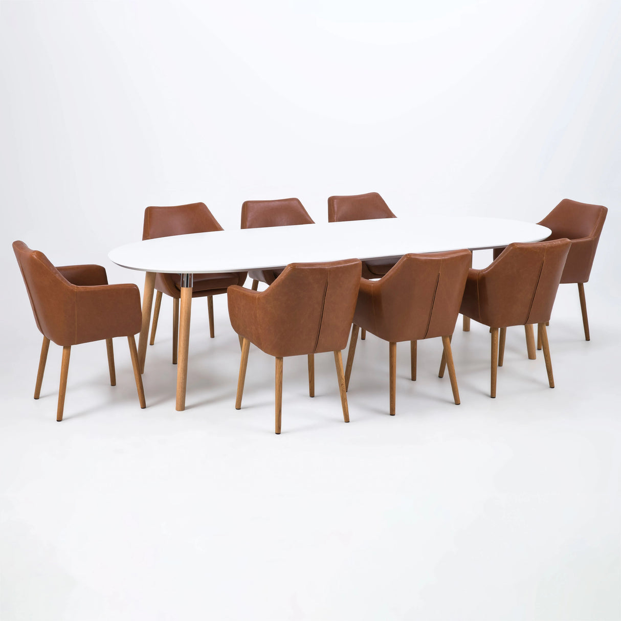 Belina Oval Dining Table in White and Oak