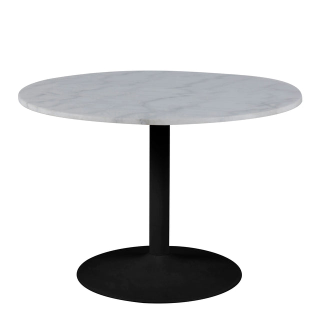 Tarifa Round Dining Table with White Polished Marble Top and Black Base 110x75cm
