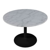 Tarifa Round Dining Table with White Polished Marble Top and Black Base 110x75cm