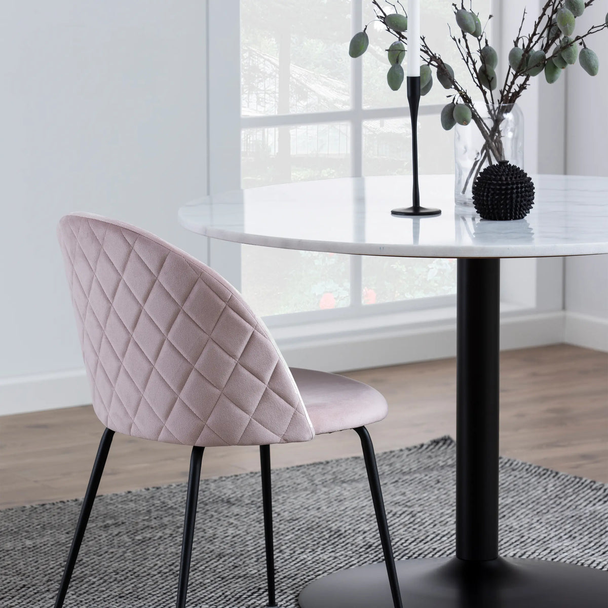 Tarifa Round Dining Table with White Polished Marble Top and Black Base 110x75cm