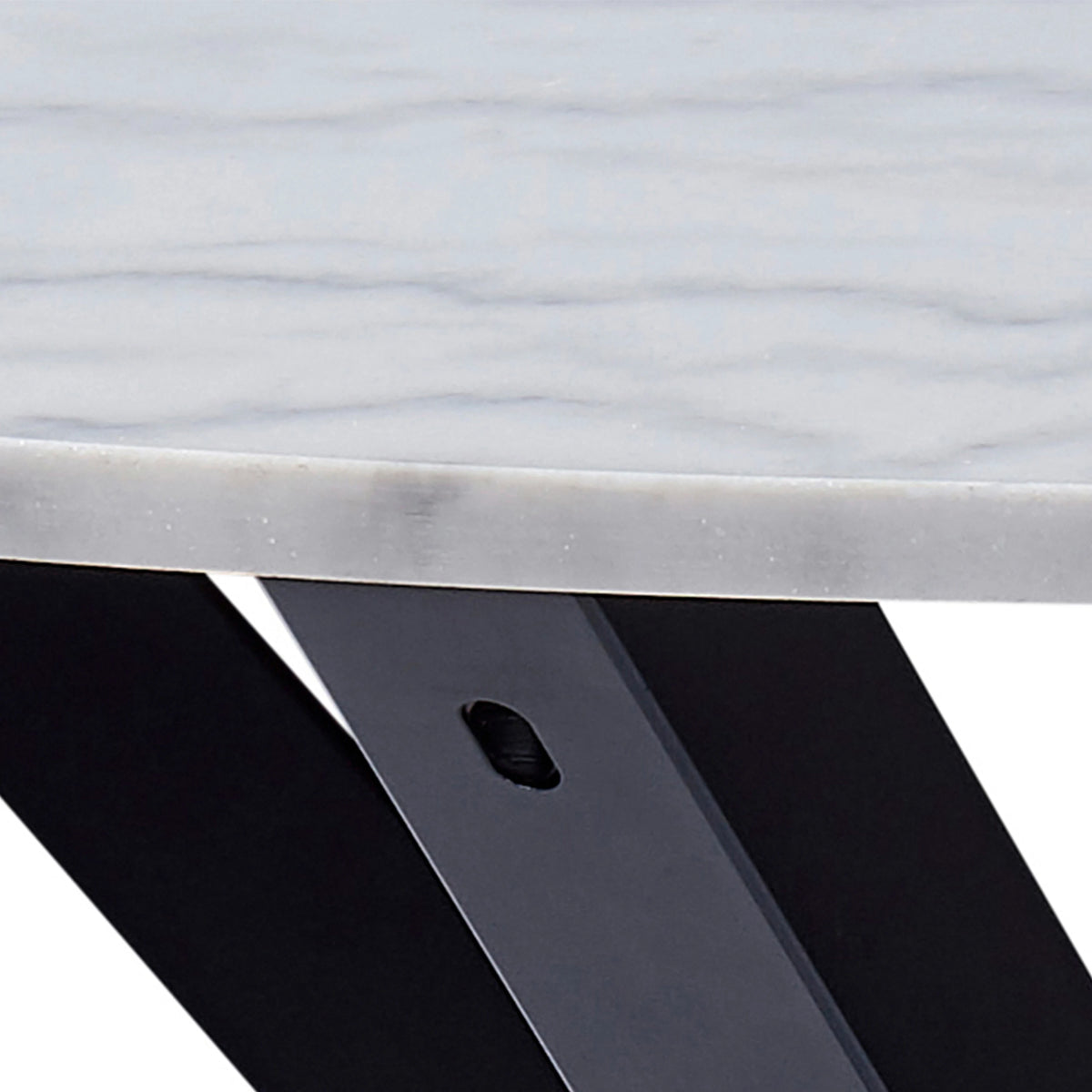 Heaven Round White Polished Marble Dining Table includes 4 I_Oregon Dining Chairs In Black