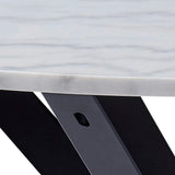 Heaven Round White Polished Marble Dining Table includes 4 I_Oregon Dining Chairs In Black