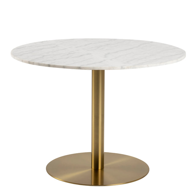 Corby Round Dining Table with White Polished Marble Top & Gold Base 105x75cm