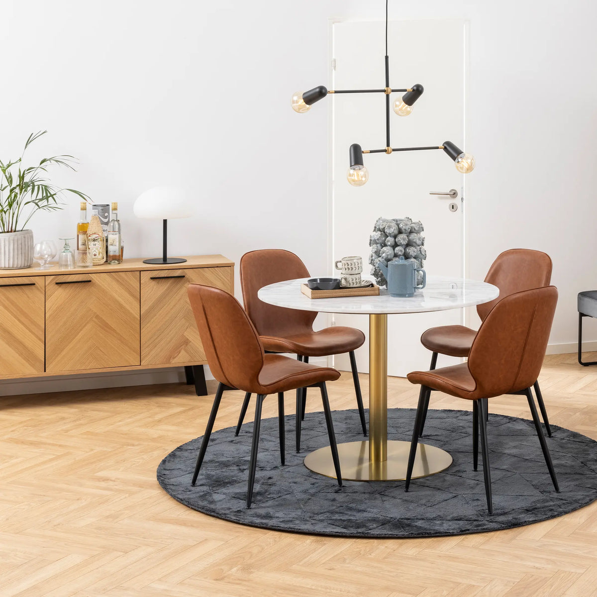 Corby Round Dining Table with White Polished Marble Top & Gold Base 105x75cm