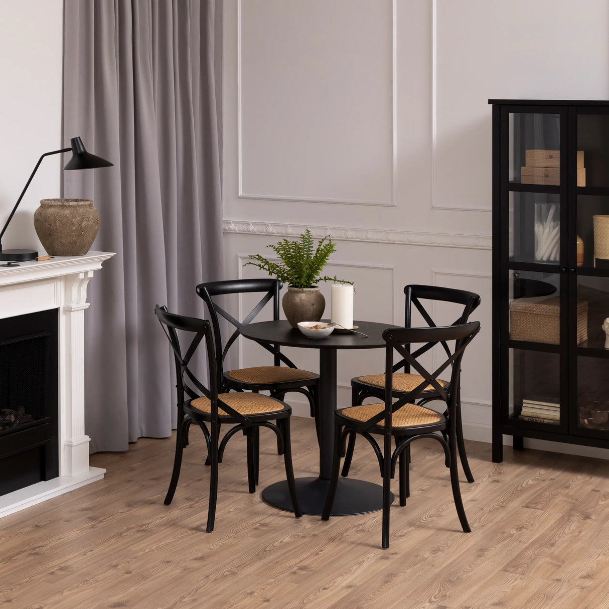 Ibiza Small Round Caf Table with Black Ash Top and Matt Black Base