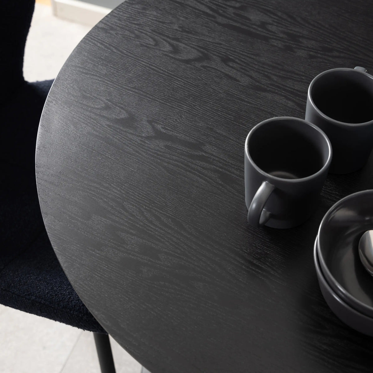 Ibiza Small Round Caf Table with Black Ash Top and Matt Black Base