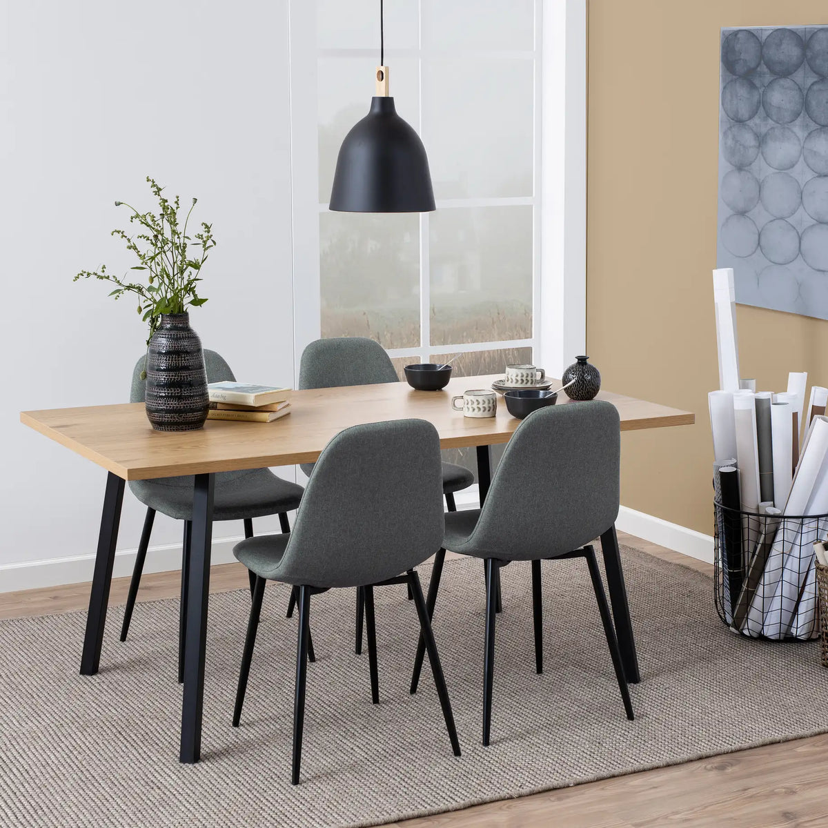Cenny Dining Table in Oak & Black 160x75cm