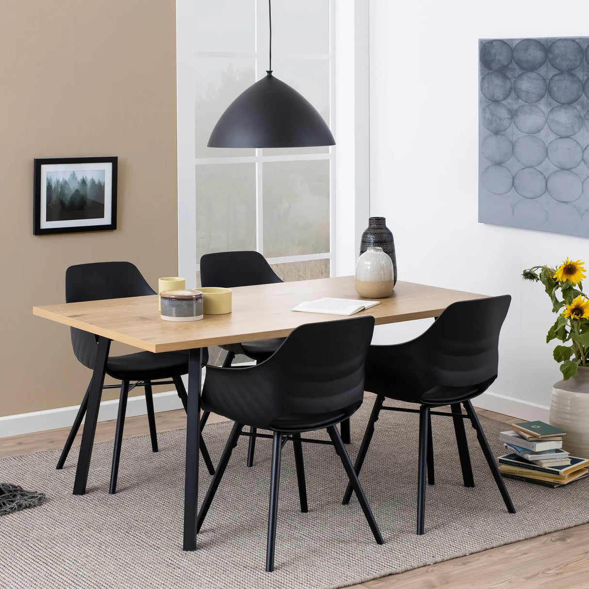 Cenny Dining Table in Oak & Black 160x75cm