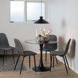 Malta Ceramic Round Dining Table in Black 90x75cm includes 4 Celia Dining Chairs in Light Grey