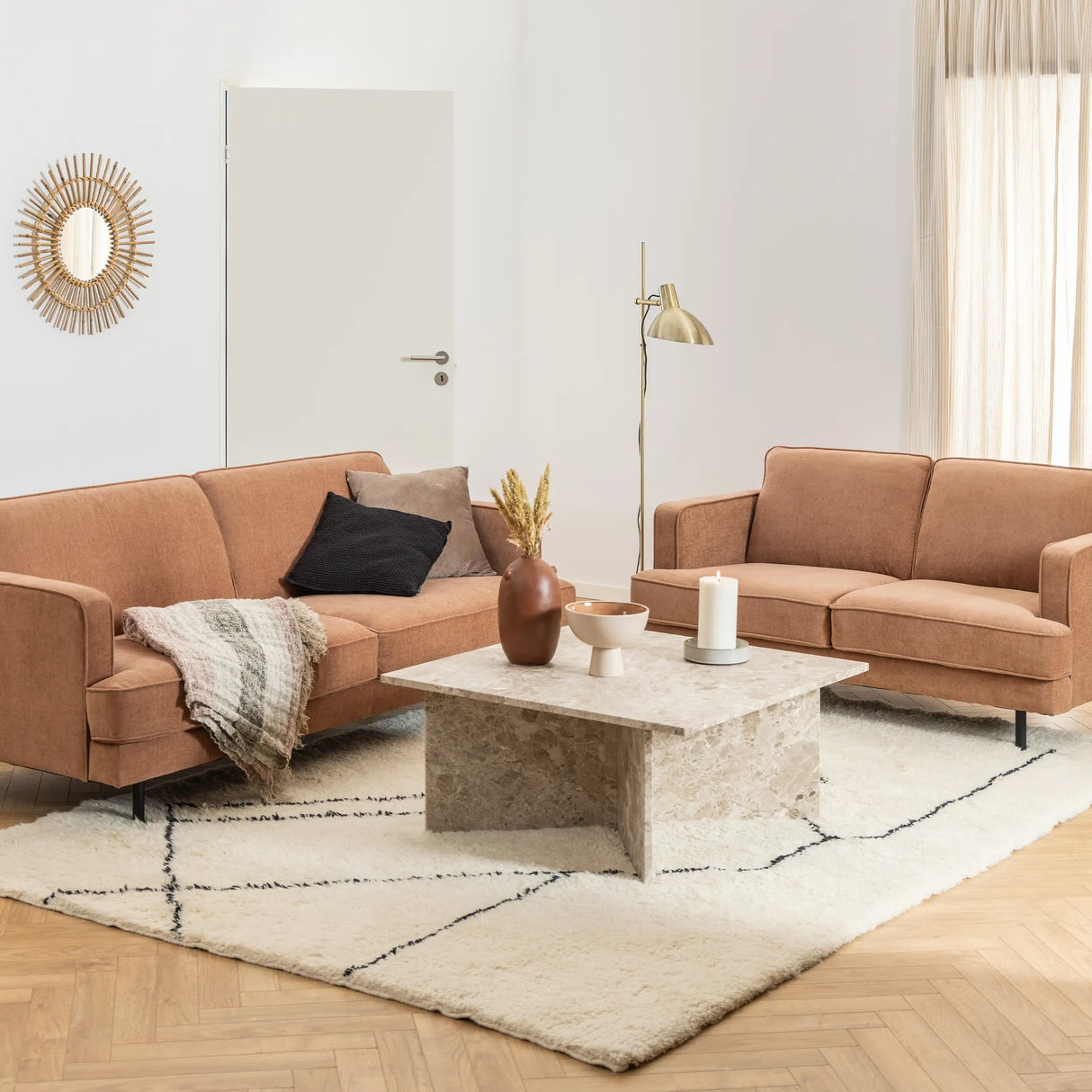 Vega Square Coffee Table with Brown Marble Top 90cm