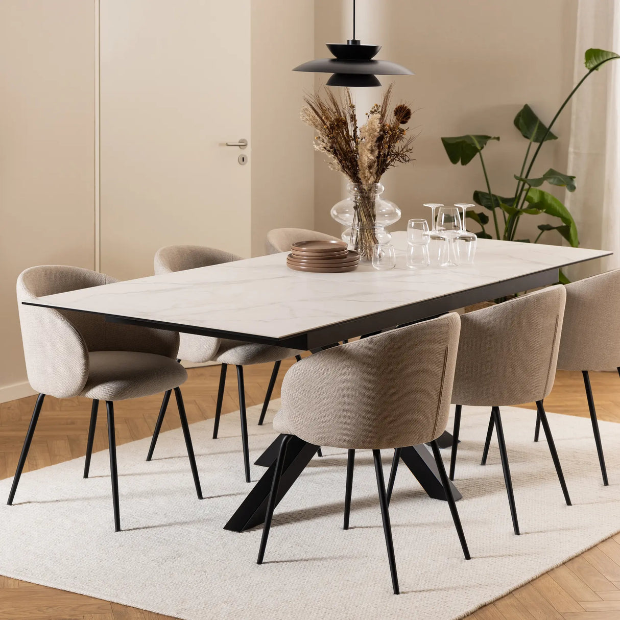 Heaven Extendable Dining Table with Ceramic White Top 200 to 240cm