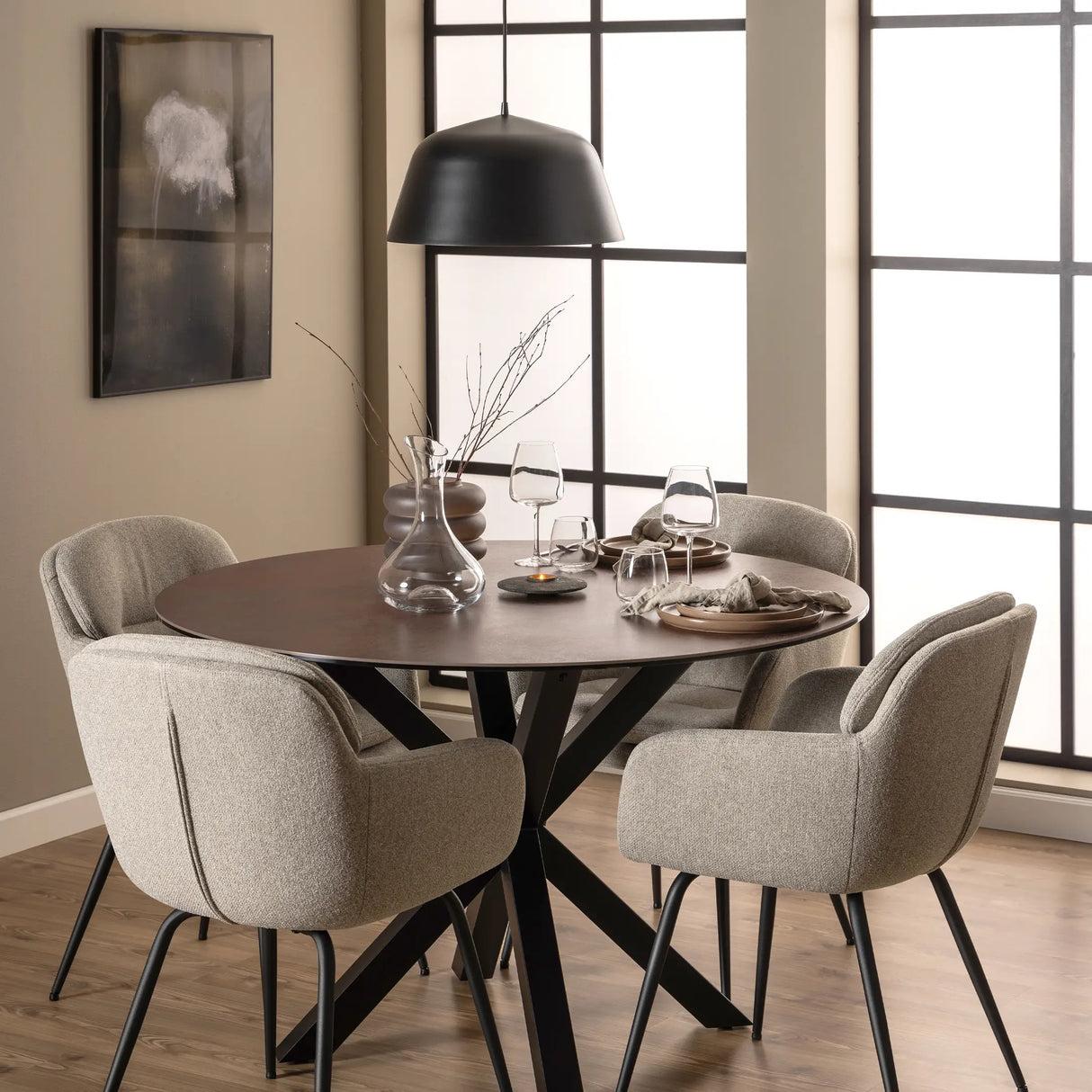 Heaven Round Dining Table with Ceramic Rusty Brown Top 119cm