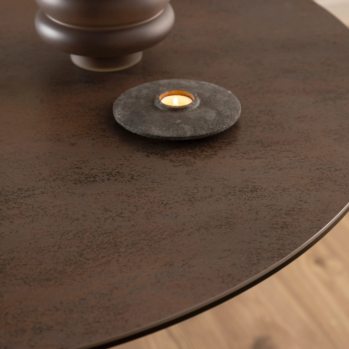 Heaven Round Dining Table with Ceramic Rusty Brown Top 119cm