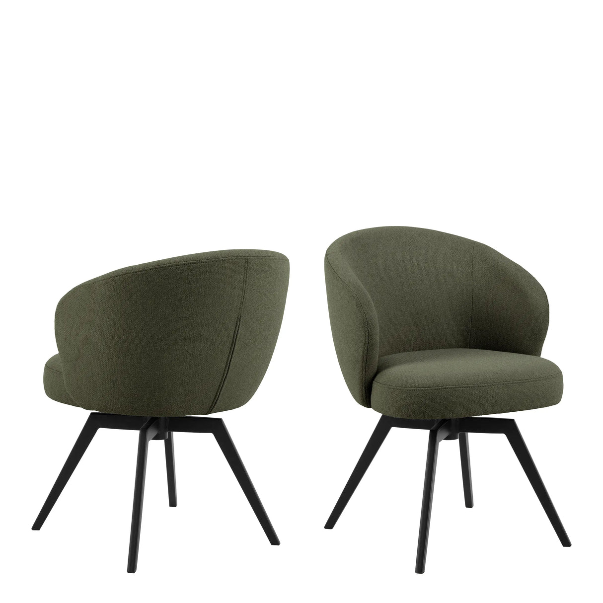 Soli Round Dining Table in Oak/Black 120x75cm includes 4 Darlene Dining Chair includes Armrest and Swivel Function in Green