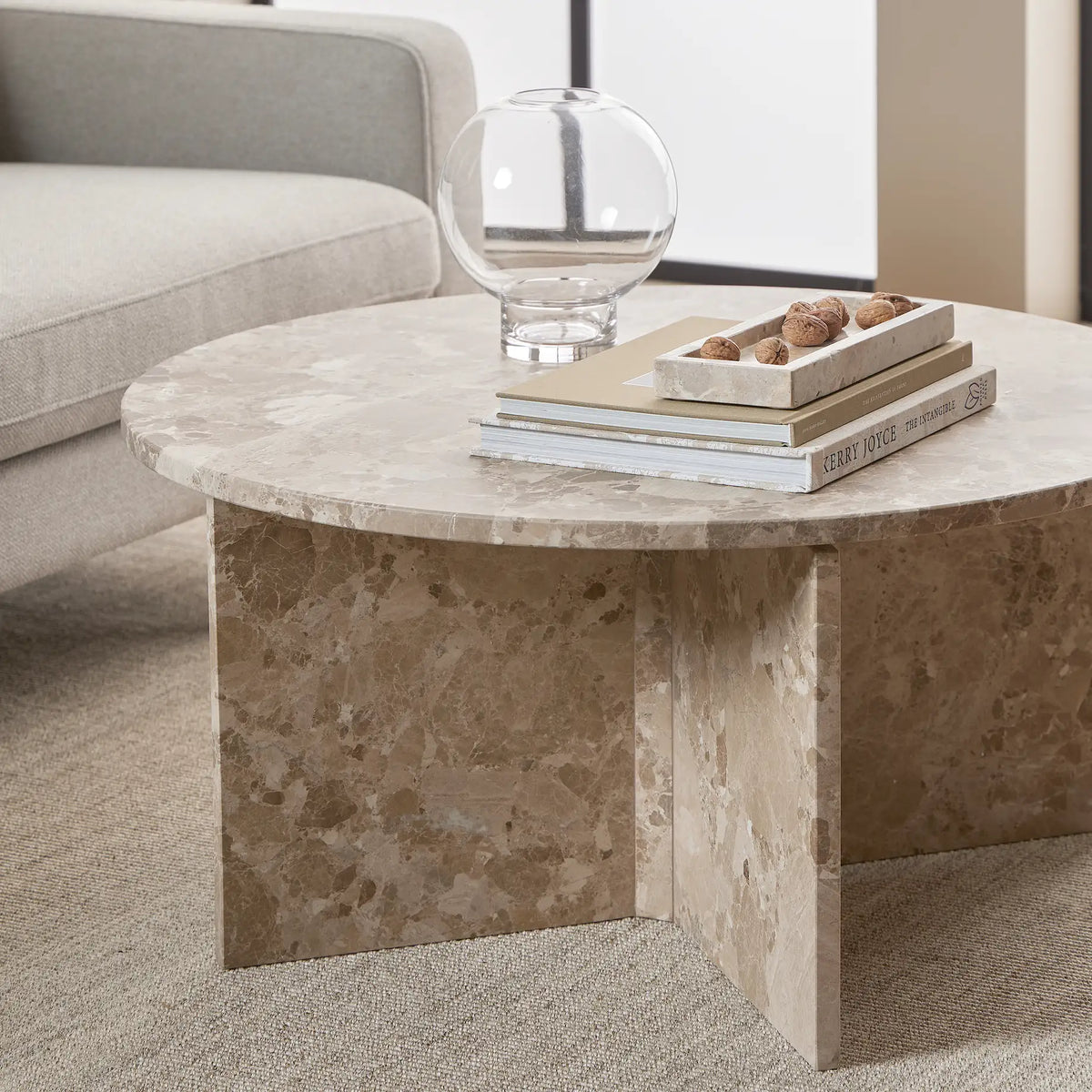 Vega Round Coffee Table with Brown Marble Top 90cm