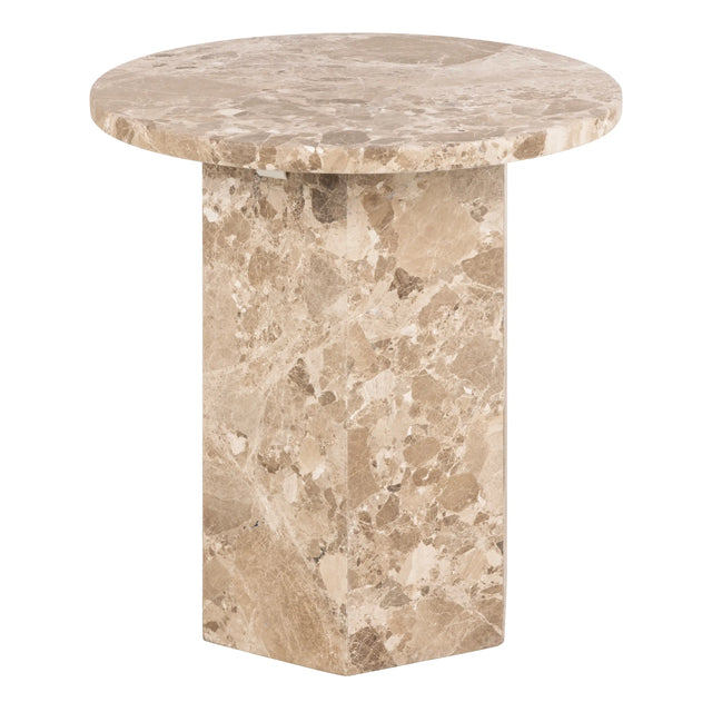 Naxos Round Side Table in Brown Marble 50x50cm