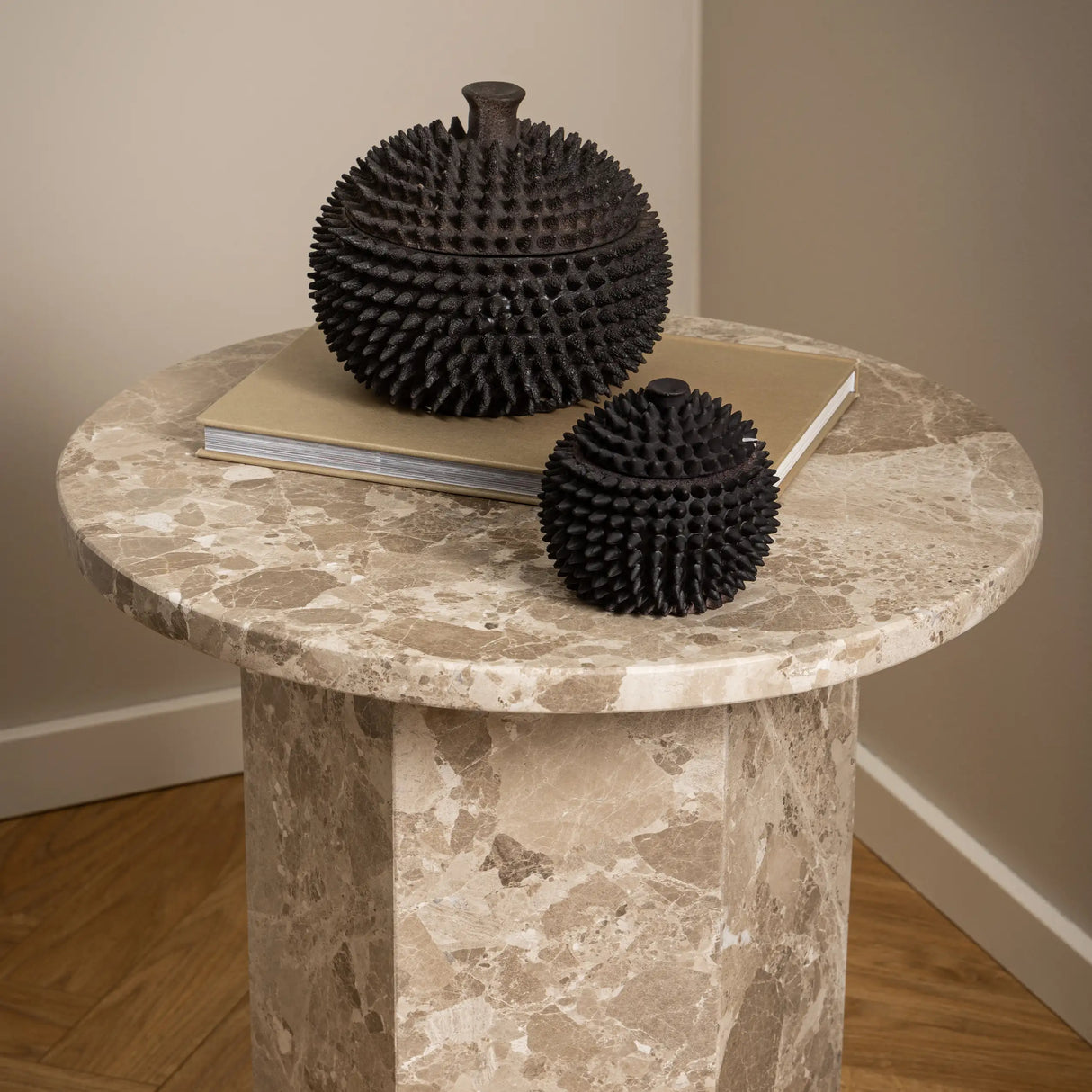 Naxos Round Side Table in Brown Marble 50x50cm