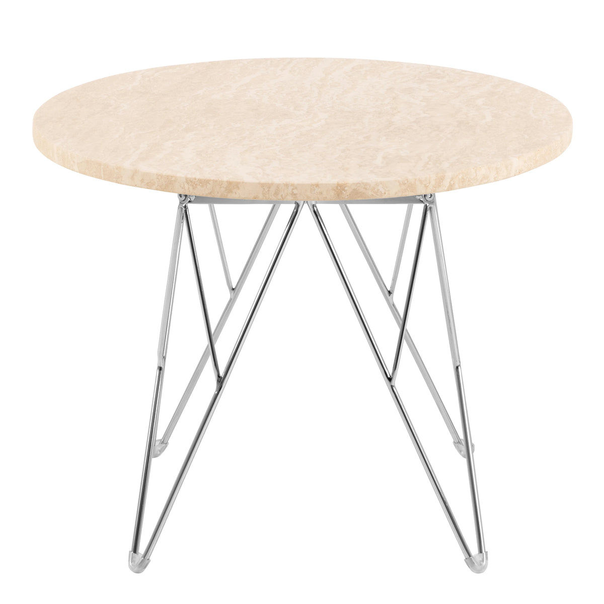 Prunus Round Side Table in Matt Beige and Chrome Steel Base 55x41.4cm