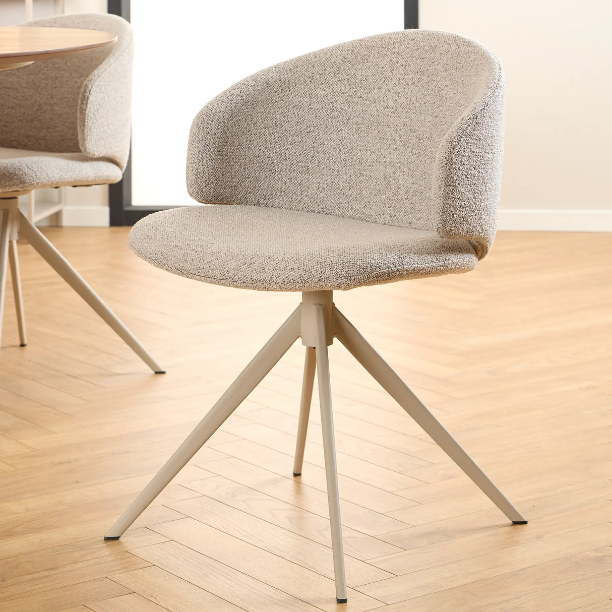 Palermo Ceramic Dining Table in Grey 160x75cm includes 4 Ella Swivel Beige Dining Chair