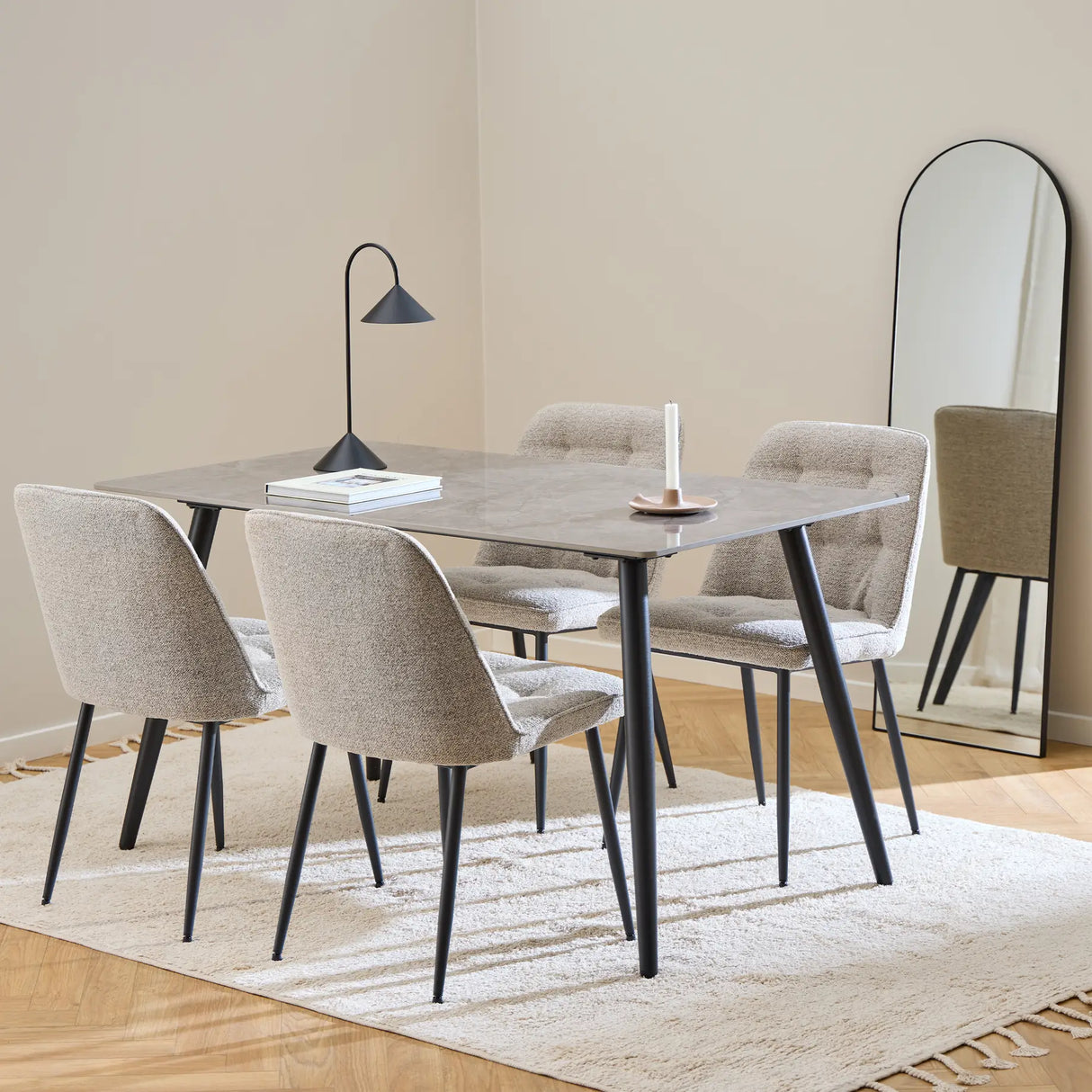 Wicklow Rectangular Dining Table in Grey/Black 140x75cm