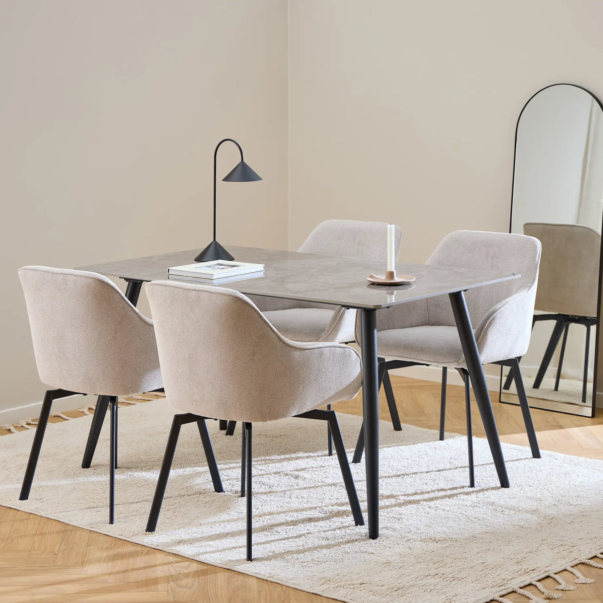 Wicklow Rectangular Dining Table in Grey/Black 140x75cm