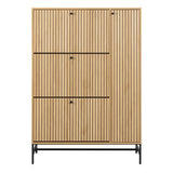Albany Shoe Cabinet 3 Flip Down Doors 1 Pull Open Door in Oak/Black Legs
