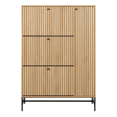 Albany Shoe Cabinet 3 Flip Down Doors 1 Pull Open Door in Oak/Black Legs