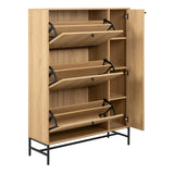 Albany Shoe Cabinet 3 Flip Down Doors 1 Pull Open Door in Oak/Black Legs
