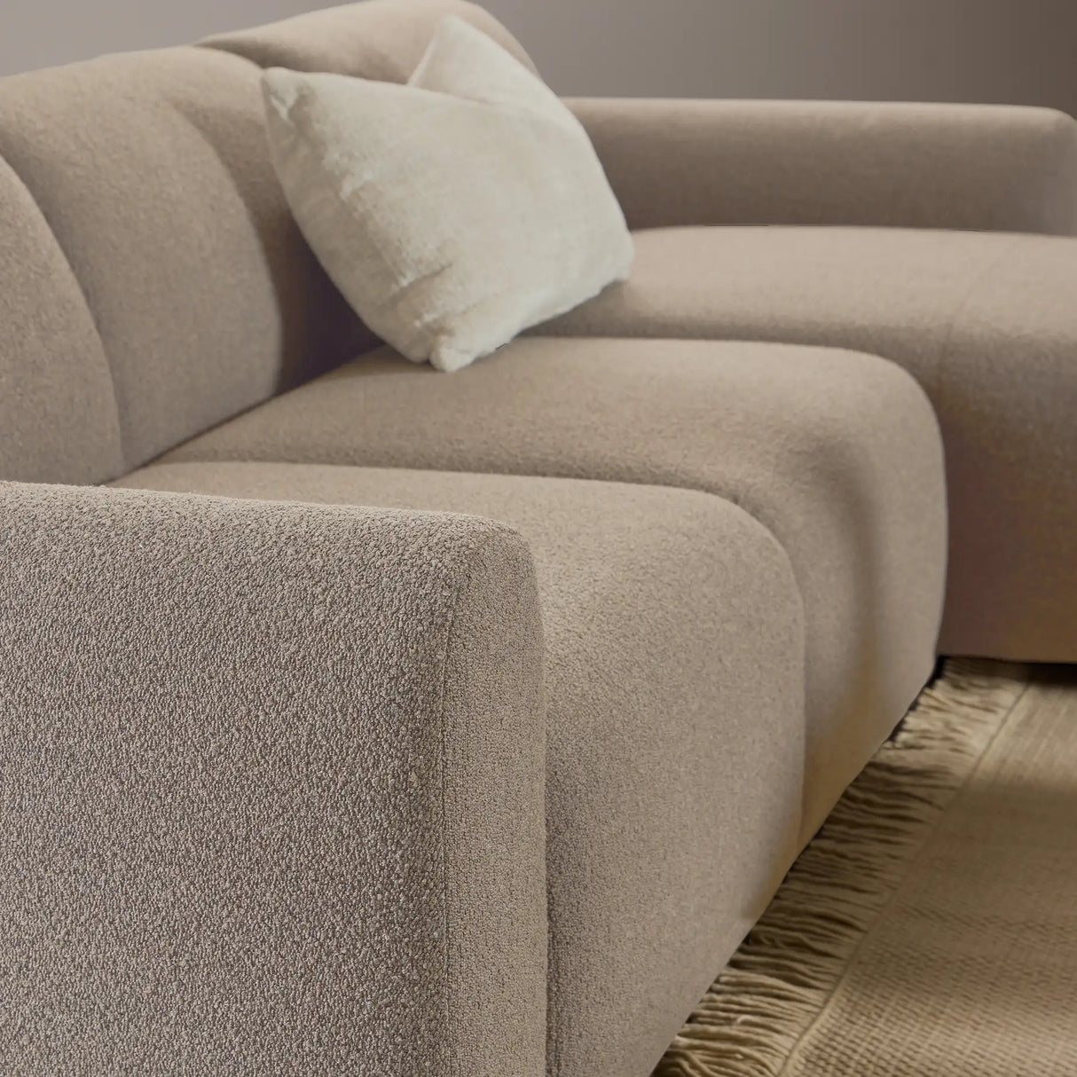 Midfield Right Hand Facing 2 Seater Chaise Longue in Boucle Beige Fabric