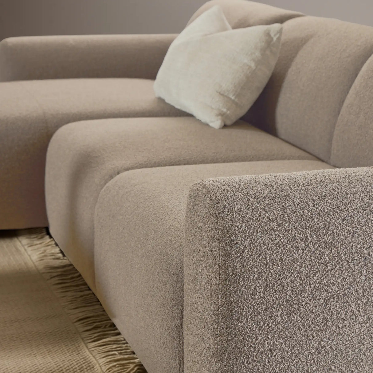 Midfield Left Hand Facing 2 Seater Chaise Longue in Boucle Beige Fabric