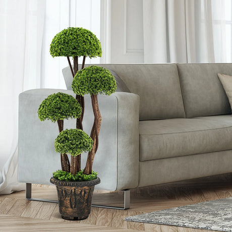 3 Feet Decorative Artificial Cedar Topiary Tree with Rattan Trunk