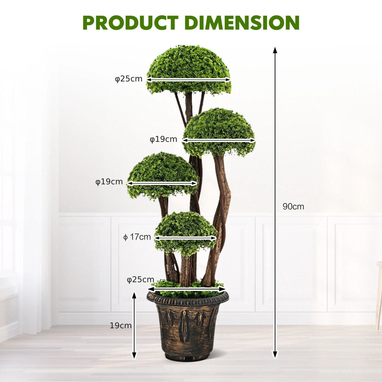 3 Feet Decorative Artificial Cedar Topiary Tree with Rattan Trunk