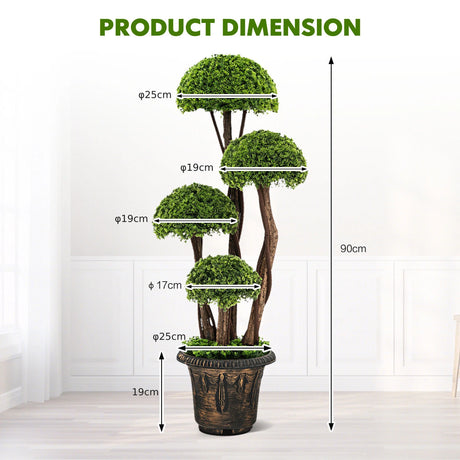 3 Feet Decorative Artificial Cedar Topiary Tree with Rattan Trunk