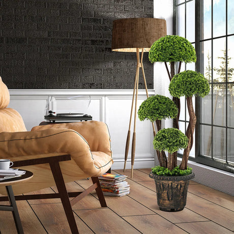 3 Feet Decorative Artificial Cedar Topiary Tree with Rattan Trunk