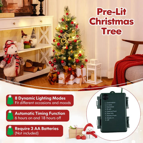 3 FT Battery-Operated Tabletop Holiday Decoration with 81 PVC and Pine Needles