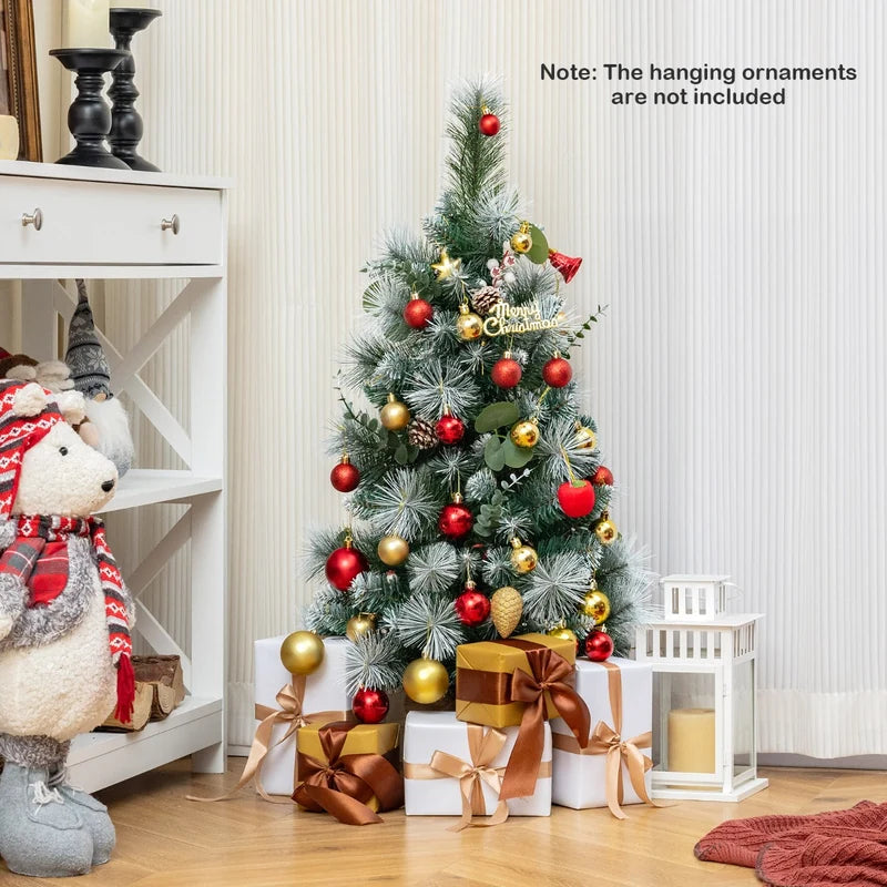 3 FT Pre-Lit Artificial Mini Christmas Tree with 98 Flocked PVC and Pine Needles