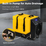 90L/Day Commercial Dehumidifier with Pump and 2 Wheels-Yellow