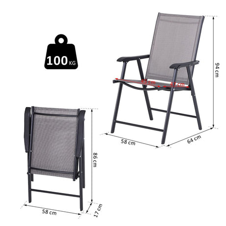 Outsunny Set of 2 Folding Garden Chairs, Metal Frame Garden Chairs Outdoor Patio Park Dining Seat with Breathable Mesh Seat, Grey