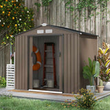 Outsunny 7 x 4ft Metal Garden Shed, Outdoor Storage Tool House with Ventilation Slots, Foundation Kit and Lockable Double Doors, Brown