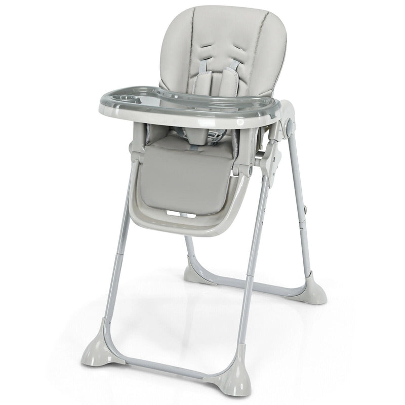 Baby Foldable Convertible High Chair with Adjustable Height Recline-Grey