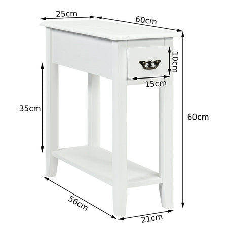 2 Tier End Bedside Sofa Side Table Narrow Nightstand-White