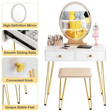 Dressing Table with Vanity Mirror and Stool-White