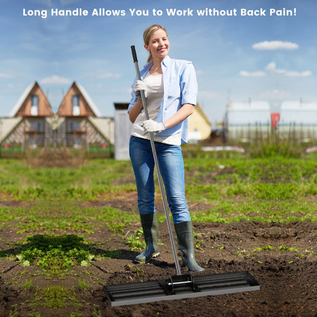 36 x 10 Inch Lawn Leveling Rake with Ergonomic Handle-Black