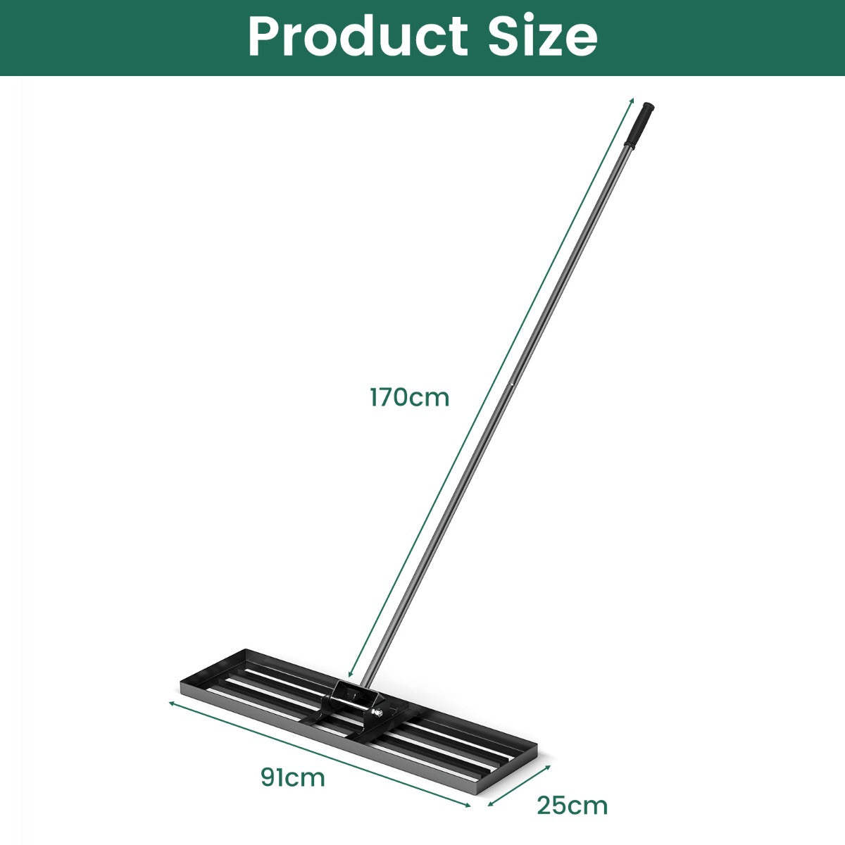 36 x 10 Inch Lawn Leveling Rake with Ergonomic Handle-Black