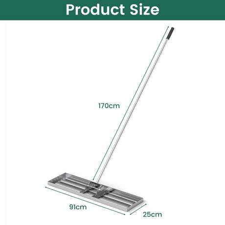 36 x 10 Inch Lawn Leveling Rake with Ergonomic Handle-Silver