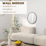HOMCOM 61cm Decorative Wall Mirror for Bedroom Living Room, Modern Round Bathroom Mirror for Home Decor, Black